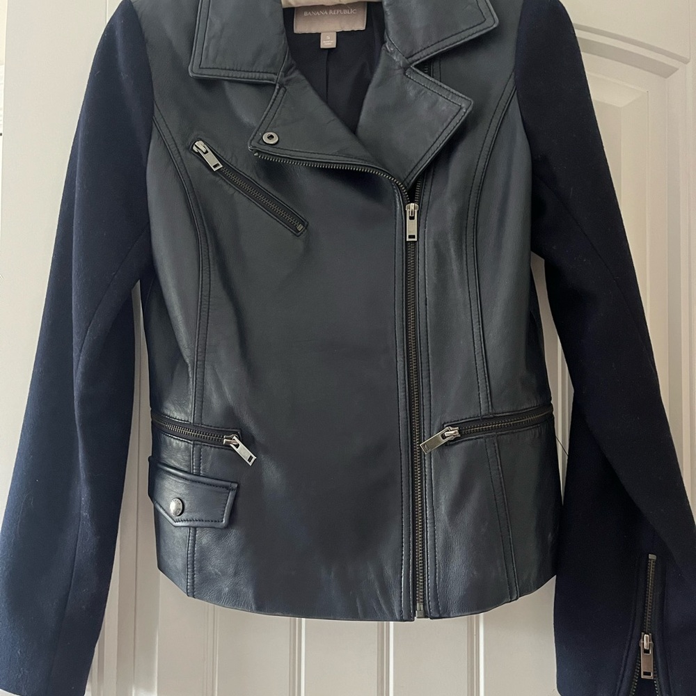 Banana Republic Dark Blue Leather Outerwear